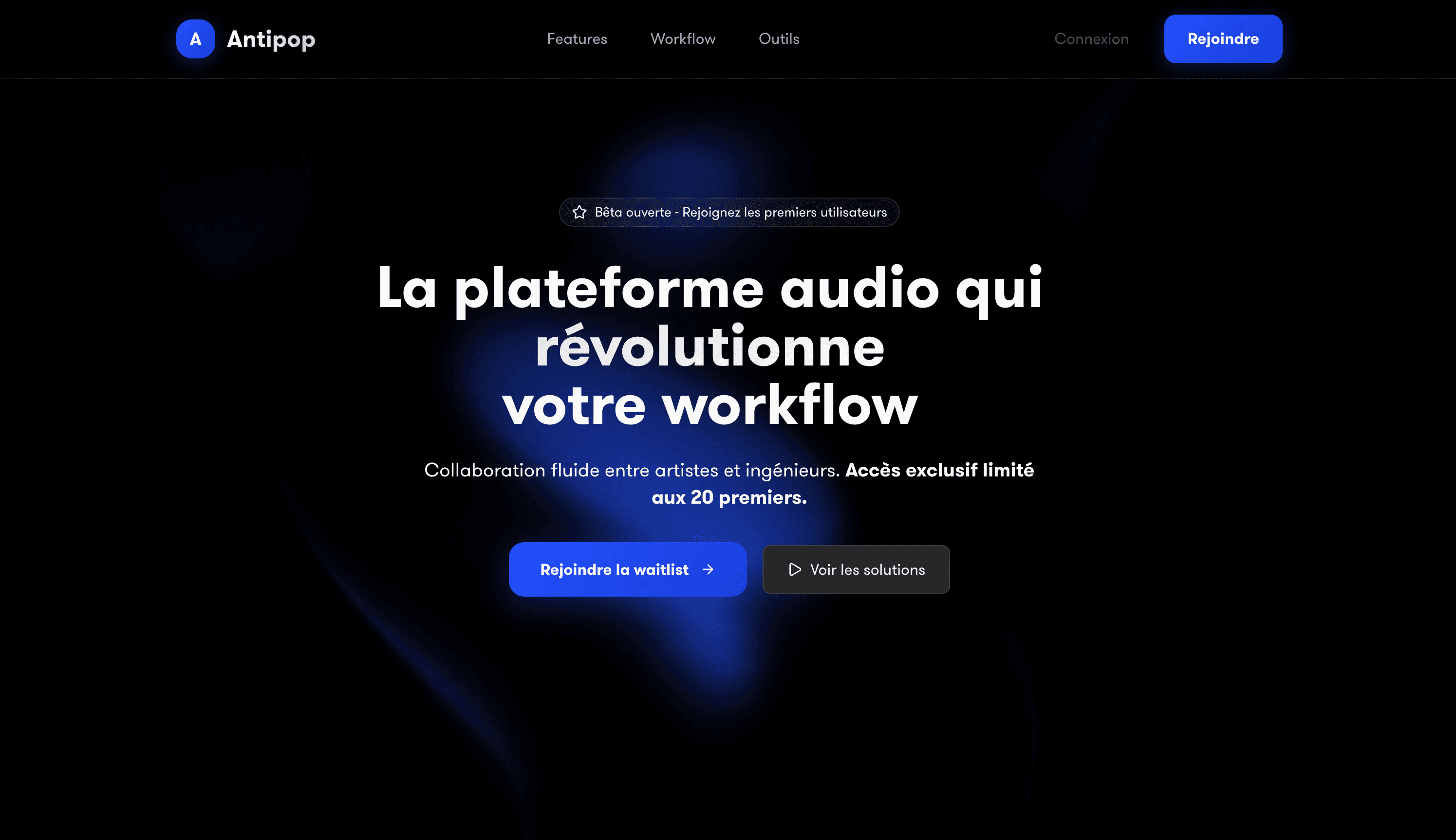 Mockup du projet Antipop - Plateforme de Collaboration Audio
